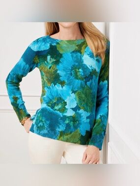 Talbots Blue & Green Floral Scoopneck Sweater